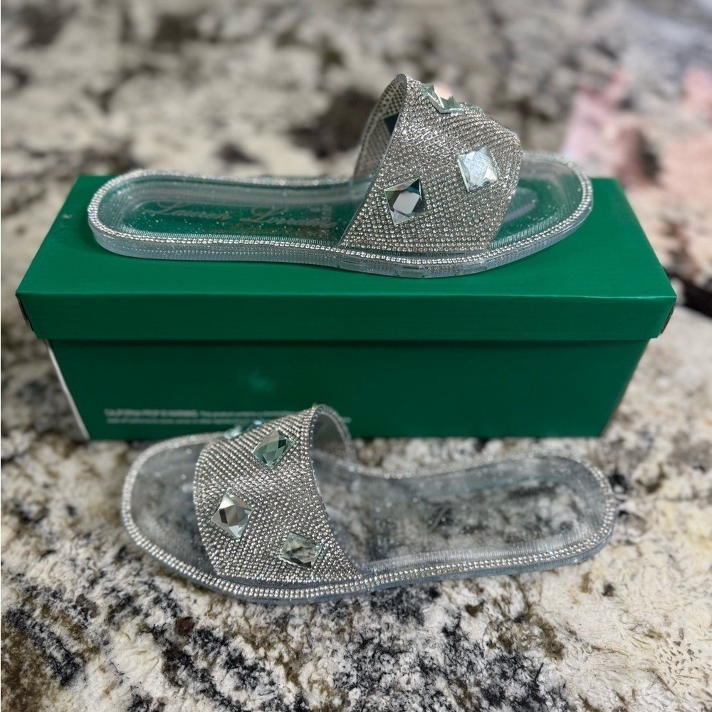 Lauren Lorraine Bianca Clear Silver Women's Slide Sandals